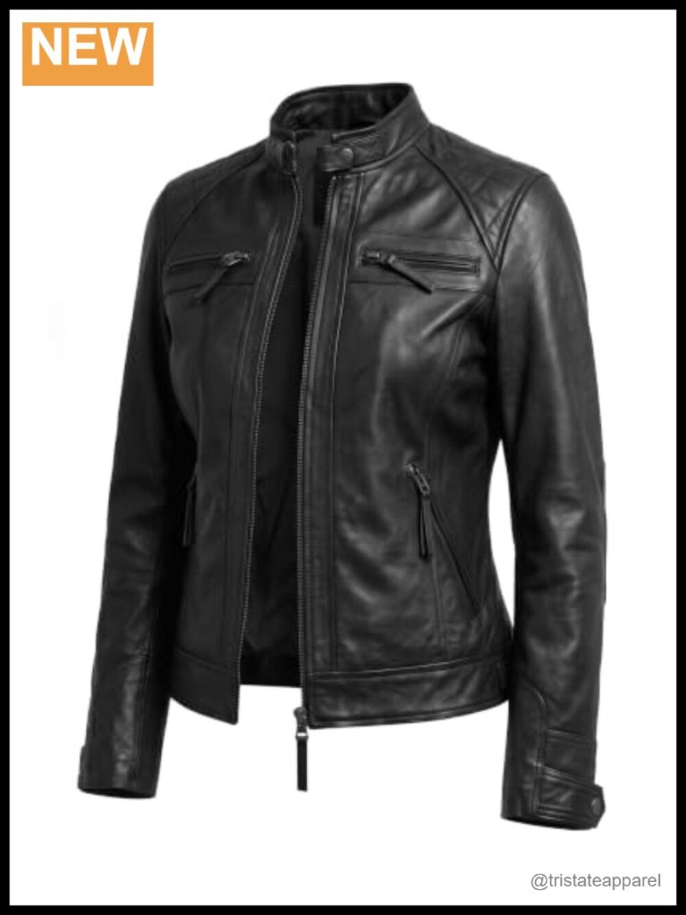 Genuine Lambskin Leather Motorcycle Cafe Racer Jacket Women Quilted